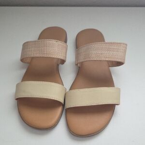 LC Lauren Conrad Neutral Two‑Band Slide Sandals - Beige/Tan